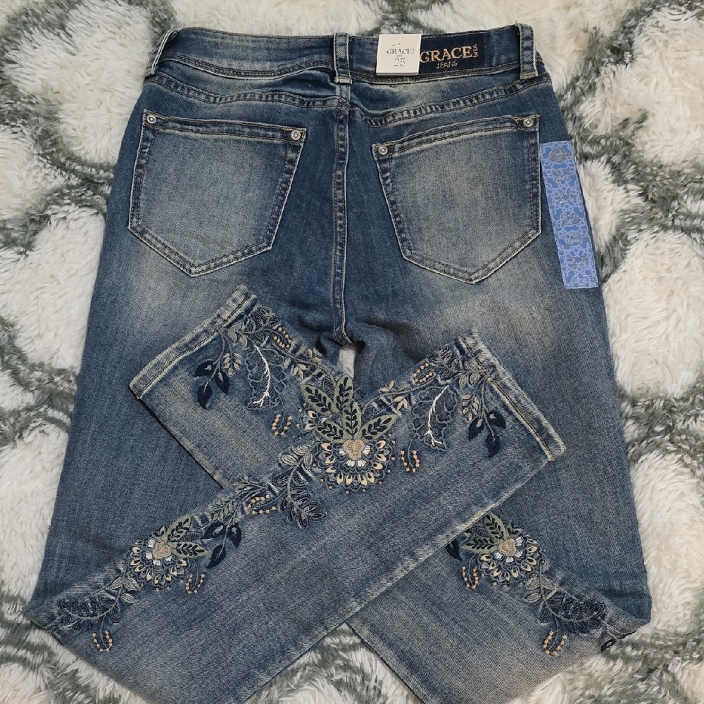 Grace Blue Embroidered Skinny Jeans
